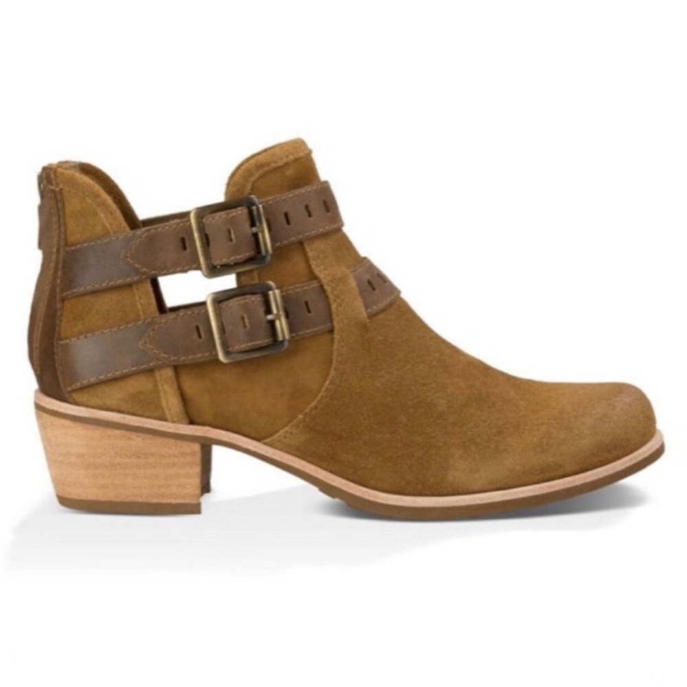 UGG Patsy Suede Ankle Booties Cut‎ Out Tan Brown Straps Buckle Heel: 10